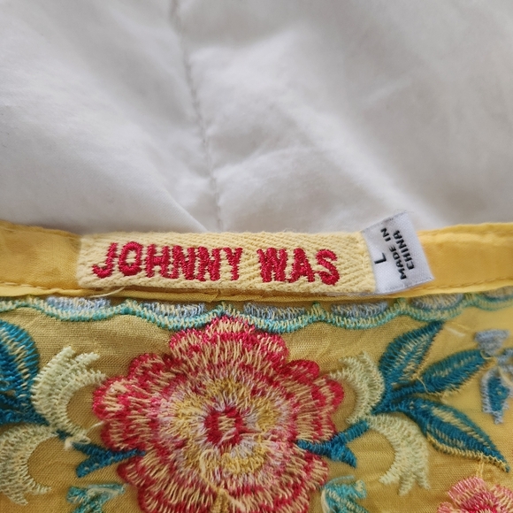 Johnny Was Yellow Embroidered Shirt Ladies Size Large Embroidered Boho Hippie - Picture 3 of 7